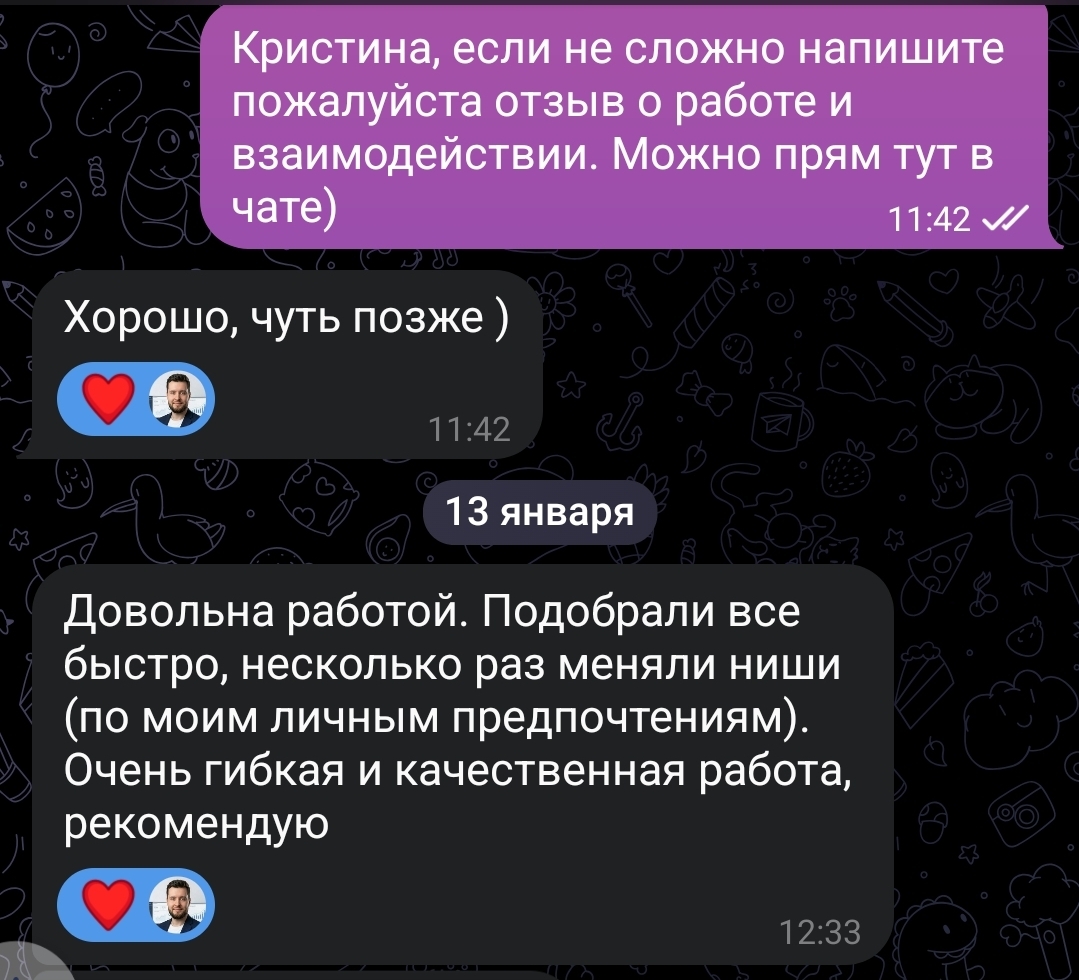 Отзыв клиента о подборе ниш МПрофит